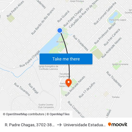 R. Padre Chagas, 3702-3806 (Parque Do Lago) to Universidade Estadual Do Centro-Oeste map