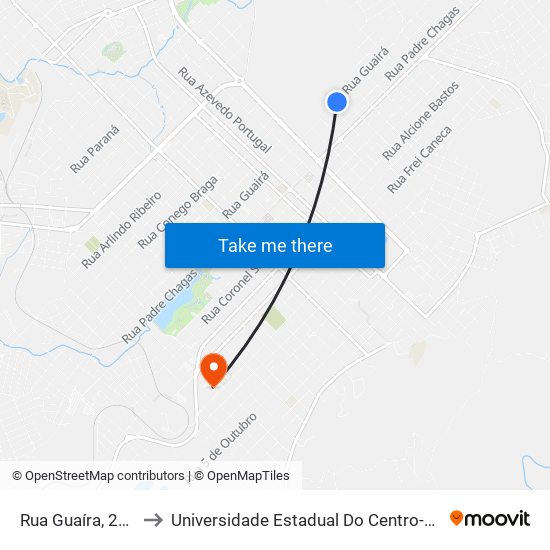 Rua Guaíra, 2035 to Universidade Estadual Do Centro-Oeste map