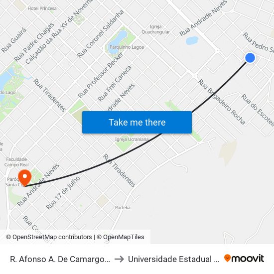 R. Afonso A. De Camargo, 238 (São Miguel) to Universidade Estadual Do Centro-Oeste map