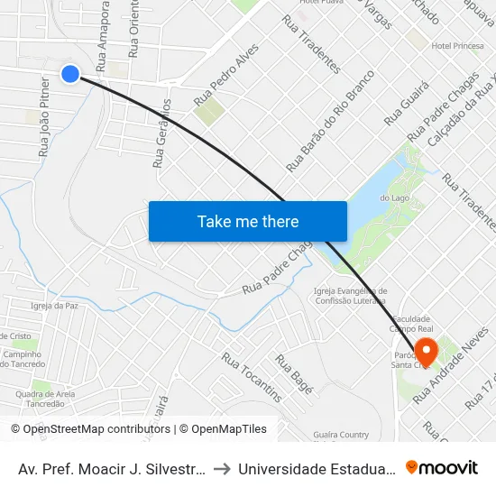 Av. Pref. Moacir J. Silvestre, 4029 (Sest Senat) to Universidade Estadual Do Centro-Oeste map