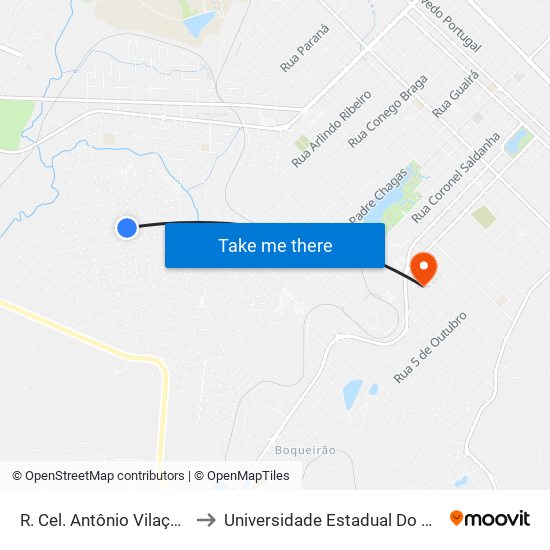 R. Cel. Antônio Vilaça, 228-292 to Universidade Estadual Do Centro-Oeste map
