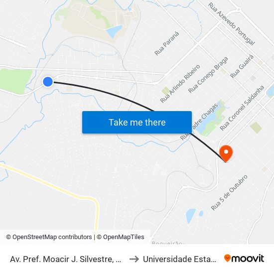 Av. Pref. Moacir J. Silvestre, 3288 (Associação Força E Luz) to Universidade Estadual Do Centro-Oeste map