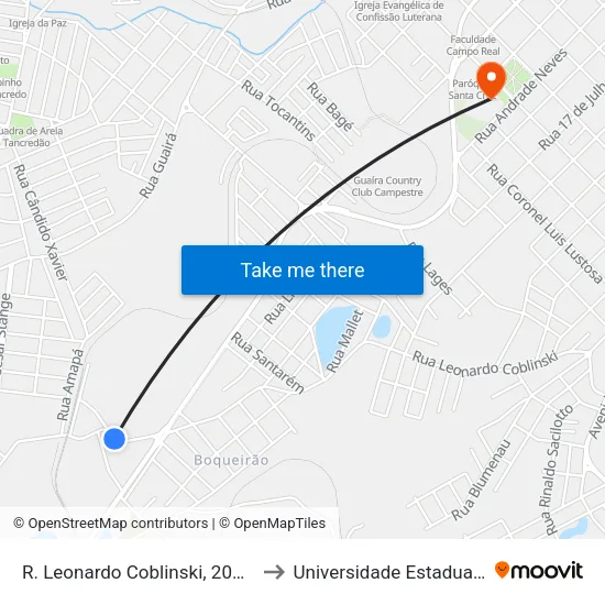 R. Leonardo Coblinski, 2017 (Mercado Realeza) to Universidade Estadual Do Centro-Oeste map