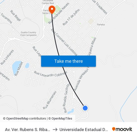 Av. Ver. Rubens S. Ribas, 3999-4059 to Universidade Estadual Do Centro-Oeste map