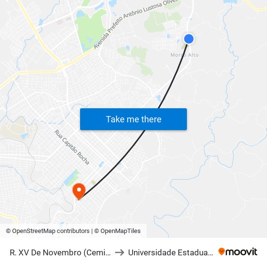 R. XV De Novembro (Cemitério Santo Antônio) to Universidade Estadual Do Centro-Oeste map