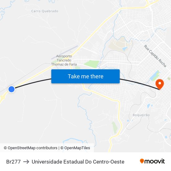 Br277 to Universidade Estadual Do Centro-Oeste map