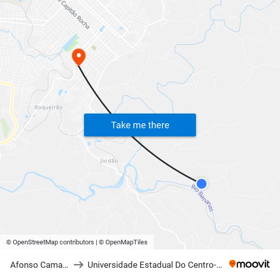 Afonso Camargo to Universidade Estadual Do Centro-Oeste map