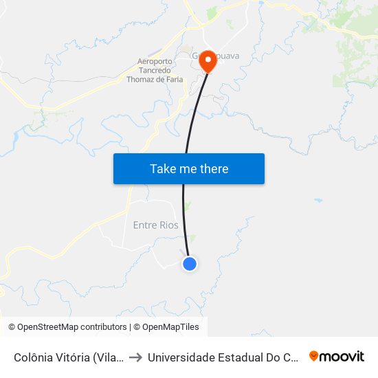 Colônia Vitória (Vila Lemler) to Universidade Estadual Do Centro-Oeste map