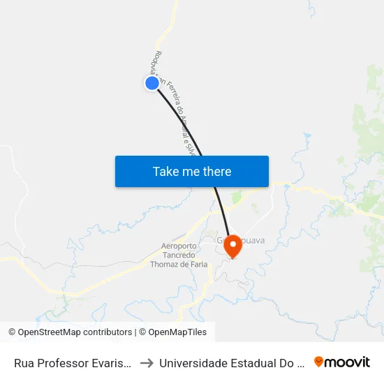 Rua Professor Evaristo Carneiro to Universidade Estadual Do Centro-Oeste map