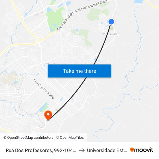 Rua Dos Professores, 992-1046 (Supermercado 2000 Lado Oposto) to Universidade Estadual Do Centro-Oeste map