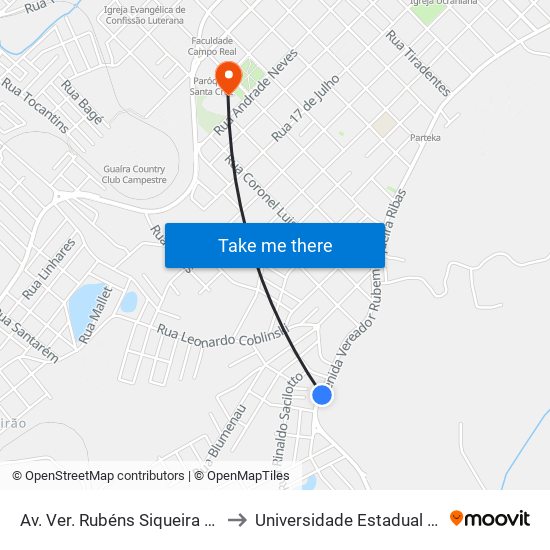 Av. Ver. Rubéns Siqueira Ribas, 3511-3679 to Universidade Estadual Do Centro-Oeste map