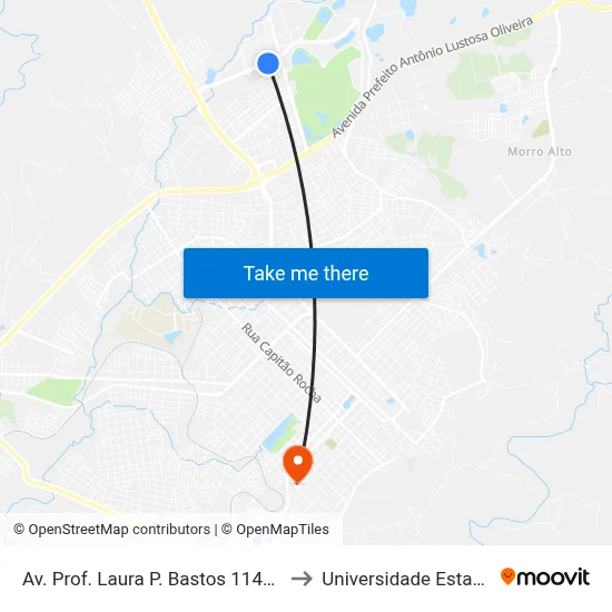 Av. Prof. Laura P. Bastos 1140 (Shopping Cidade Dos Lagos) to Universidade Estadual Do Centro-Oeste map