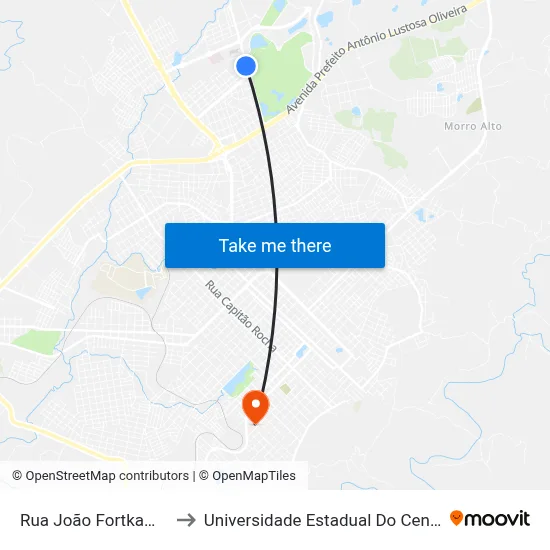 Rua João Fortkamp, 997 to Universidade Estadual Do Centro-Oeste map