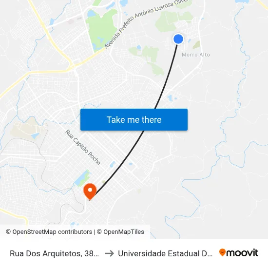 Rua Dos Arquitetos, 382 (Lago 2000) to Universidade Estadual Do Centro-Oeste map