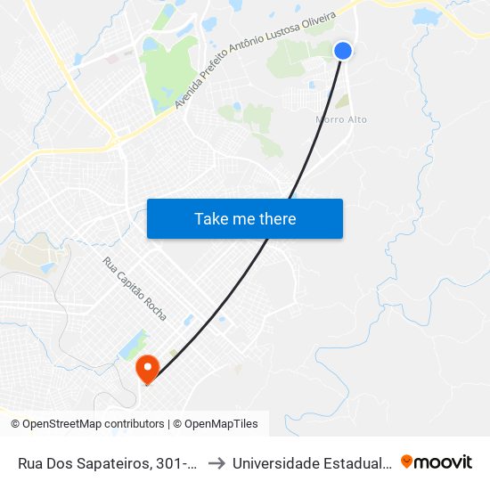 Rua Dos Sapateiros, 301-353 (Morar Melhor) to Universidade Estadual Do Centro-Oeste map