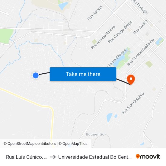 Rua Luís Cúnico, 1472 to Universidade Estadual Do Centro-Oeste map