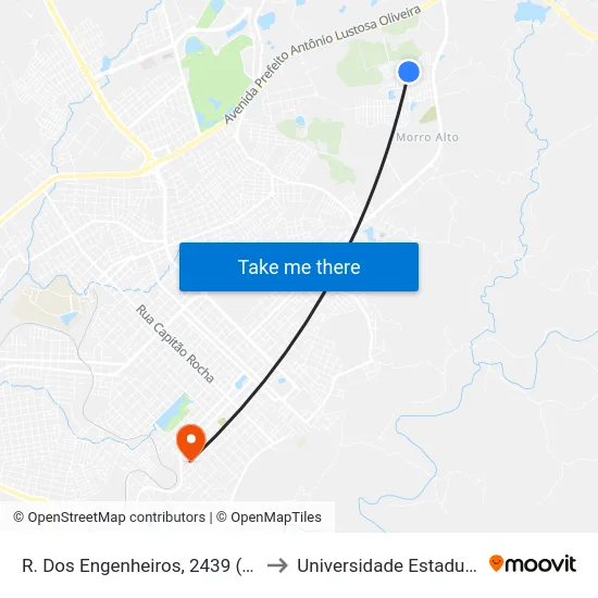 R. Dos Engenheiros, 2439 (Condomínio Porto Real) to Universidade Estadual Do Centro-Oeste map