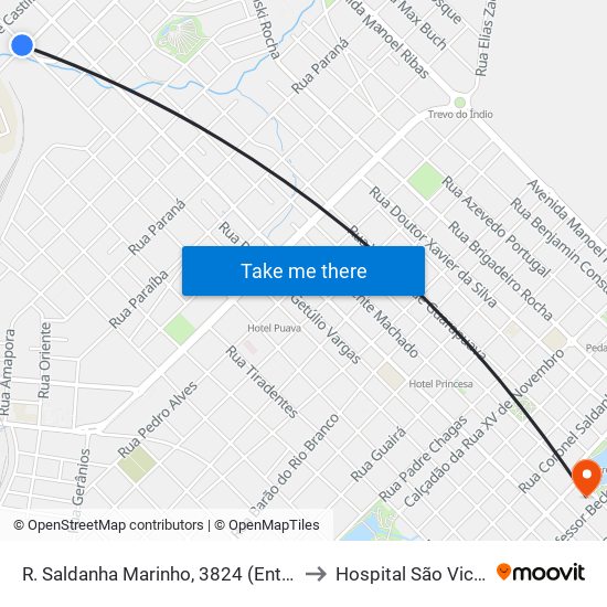 R. Saldanha Marinho, 3824 (Entrada Campus Cedeteg) to Hospital São Vicente de Paulo map