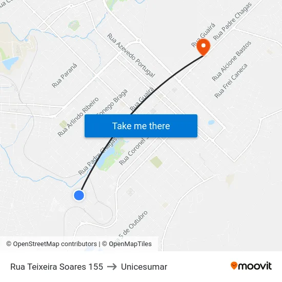 Rua Teixeira Soares 155 to Unicesumar map