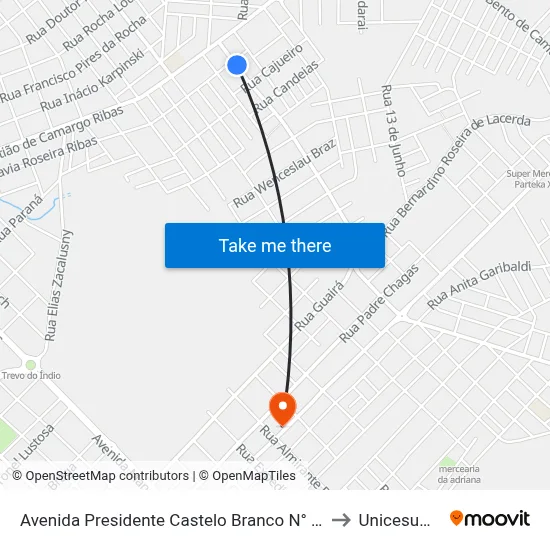 Avenida Presidente Castelo Branco N° 1013 to Unicesumar map
