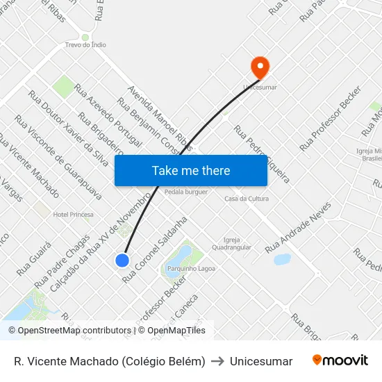R. Vicente Machado (Colégio Belém) to Unicesumar map