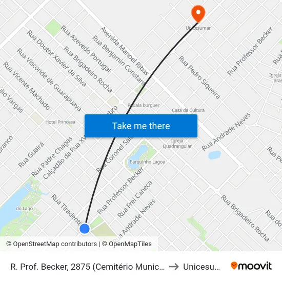 R. Prof. Becker, 2875 (Cemitério Municipal) to Unicesumar map