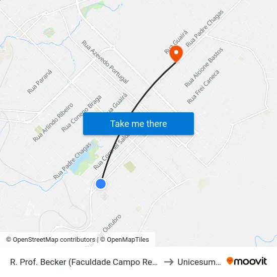 R. Prof. Becker (Faculdade Campo Real) to Unicesumar map