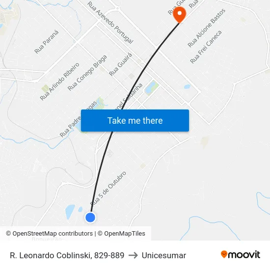 R. Leonardo Coblinski, 829-889 to Unicesumar map