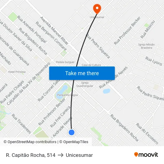 R. Capitão Rocha, 514 to Unicesumar map