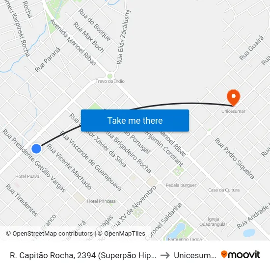 R. Capitão Rocha, 2394 (Superpão Hiper) to Unicesumar map