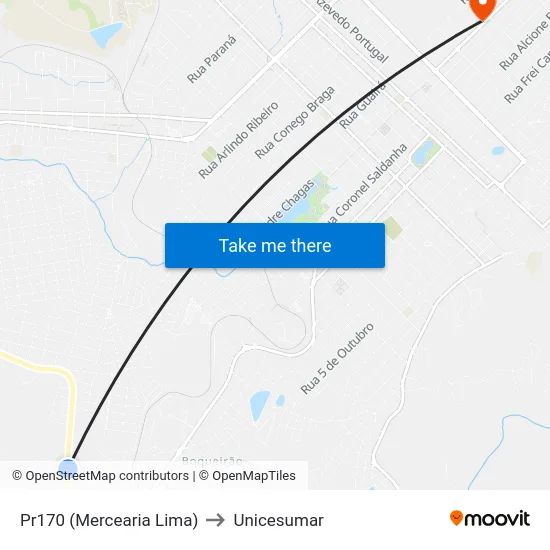 Pr170 (Mercearia Lima) to Unicesumar map