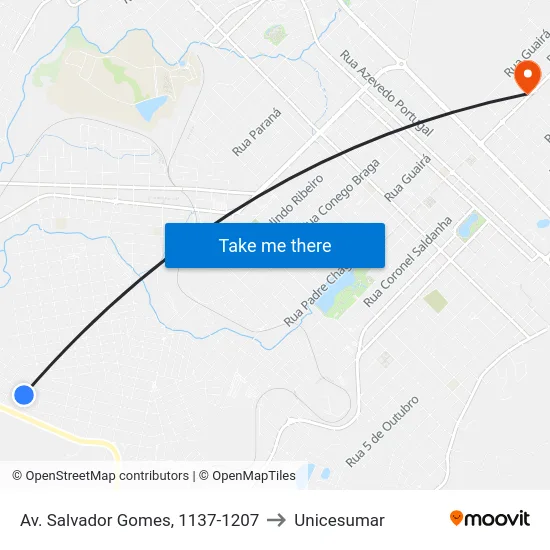 Av. Salvador Gomes, 1137-1207 to Unicesumar map