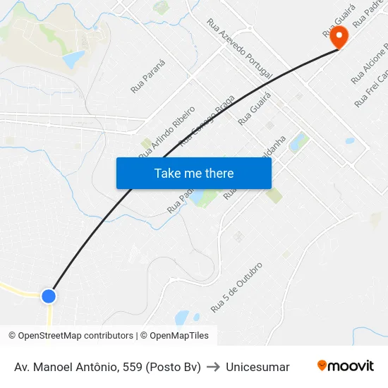 Av. Manoel Antônio, 559 (Posto Bv) to Unicesumar map