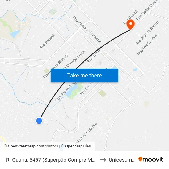 R. Guaíra, 5457 (Superpão Compre Mais) to Unicesumar map