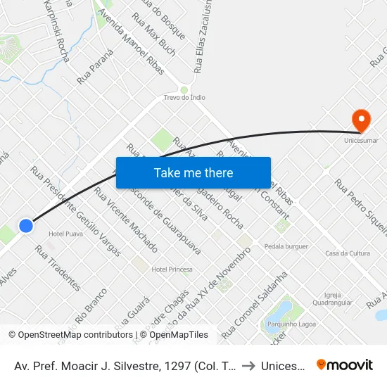 Av. Pref. Moacir J. Silvestre, 1297 (Col. Tupy Pinheiro) to Unicesumar map
