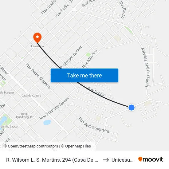 R. Wilsom L. S. Martins, 294 (Casa De Betânia) to Unicesumar map