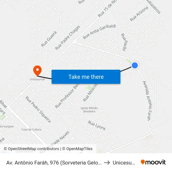 Av. Antônio Faráh, 976 (Sorveteria Gelo Bom) to Unicesumar map