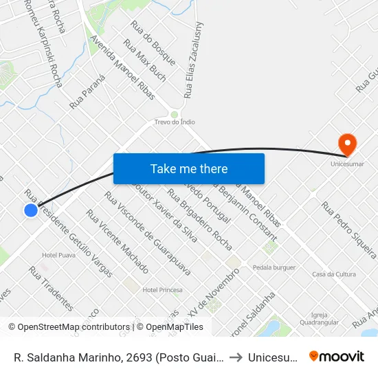 R. Saldanha Marinho, 2693 (Posto Guairacá I) to Unicesumar map