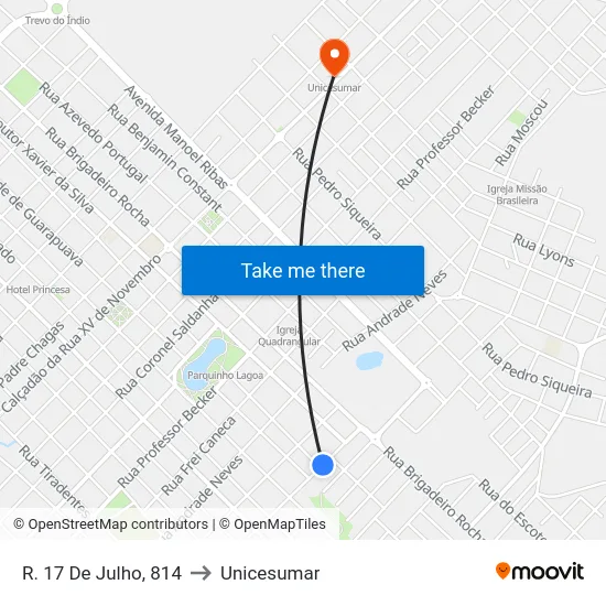 R. 17 De Julho, 814 to Unicesumar map