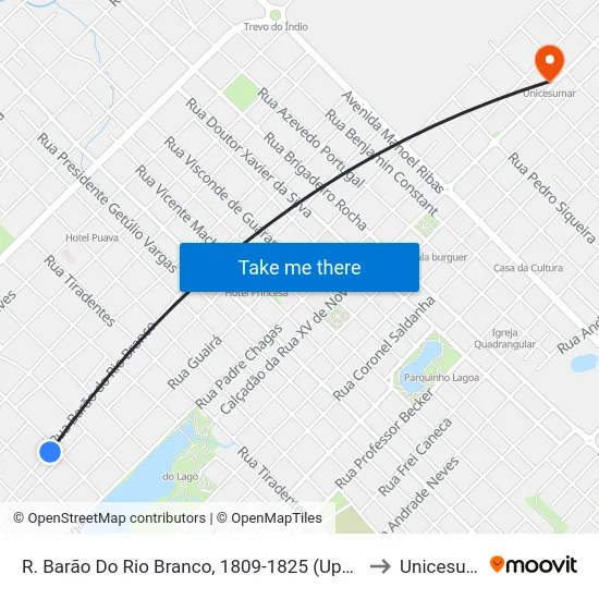 R. Barão Do Rio Branco, 1809-1825 (Upa Do Batel) to Unicesumar map