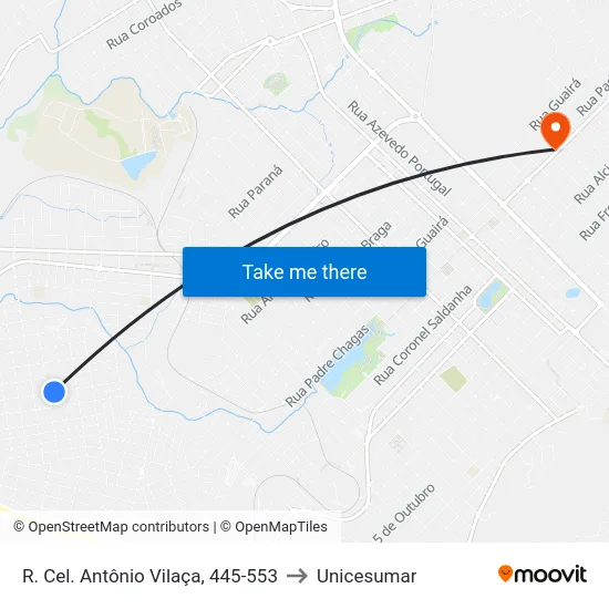 R. Cel. Antônio Vilaça, 445-553 to Unicesumar map