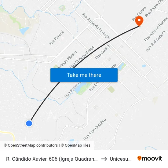 R. Cândido Xavier, 606 (Igreja Quadrangular) to Unicesumar map