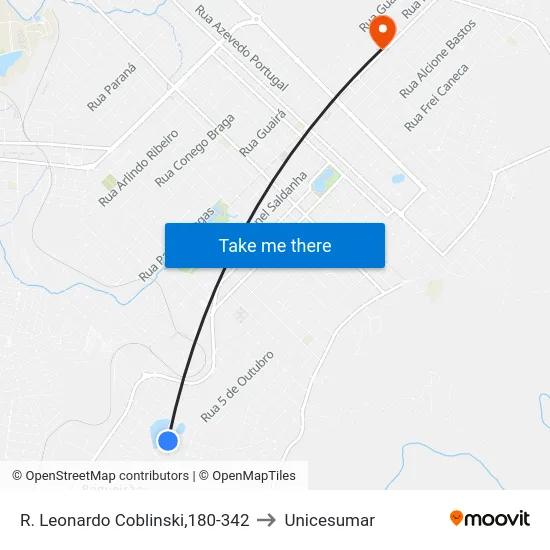 R. Leonardo Coblinski,180-342 to Unicesumar map