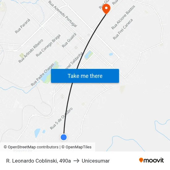 R. Leonardo Coblinski, 490a to Unicesumar map