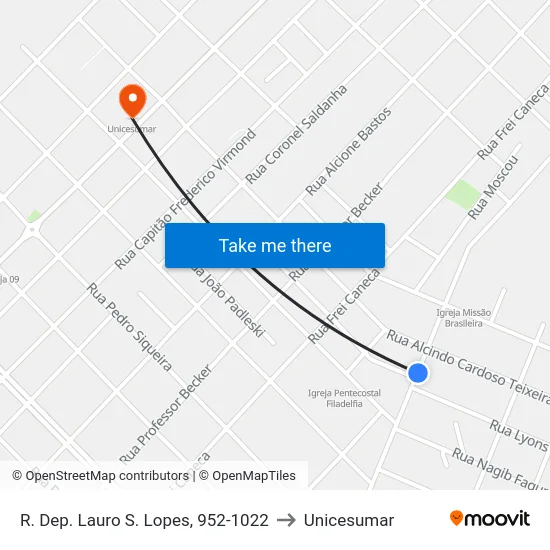 R. Dep. Lauro S. Lopes, 952-1022 to Unicesumar map