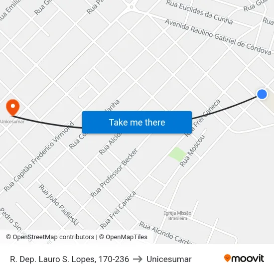 R. Dep. Lauro S. Lopes, 170-236 to Unicesumar map