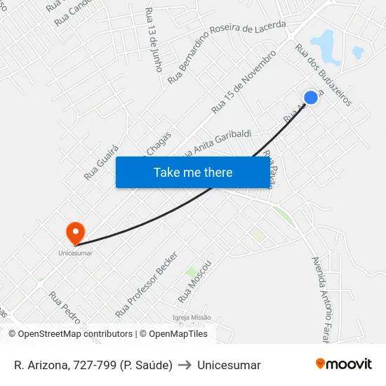 R. Arizona, 727-799 (P. Saúde) to Unicesumar map