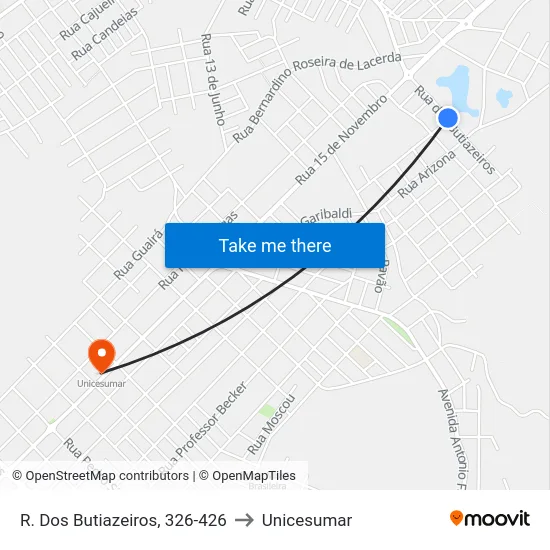 R. Dos Butiazeiros, 326-426 to Unicesumar map