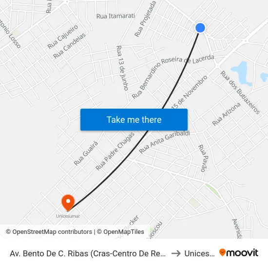 Av. Bento De C. Ribas (Cras-Centro De Reabil. E Assist Social) to Unicesumar map