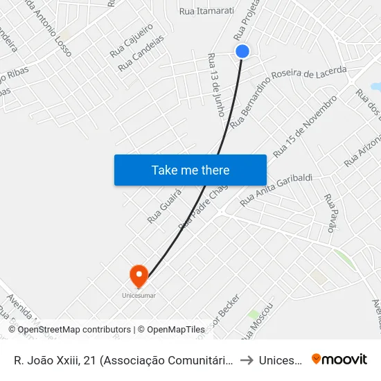 R.  João Xxiii, 21 (Associação Comunitária João Paulo II) to Unicesumar map